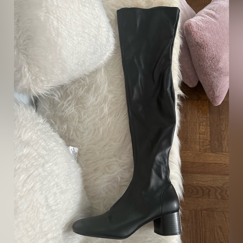 Black Faux Leather Thigh High Boots